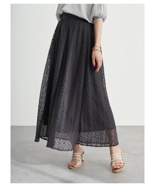 earth music&ecology（アースミュージックアンドエコロジー）の「選べるレーススカート(サークル)（スカート・アイボリー/チャコールグレー/ブラック/ミント/ピンクベージュ/エクリュ・F）」の15枚目の写真