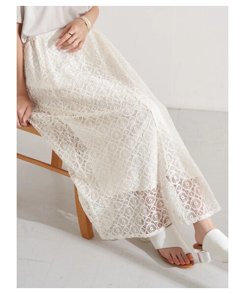 earth music&ecology（アースミュージックアンドエコロジー）の「選べるレーススカート(サークル)（スカート・アイボリー/チャコールグレー/ブラック/ミント/ピンクベージュ/エクリュ・F）」の10枚目の写真