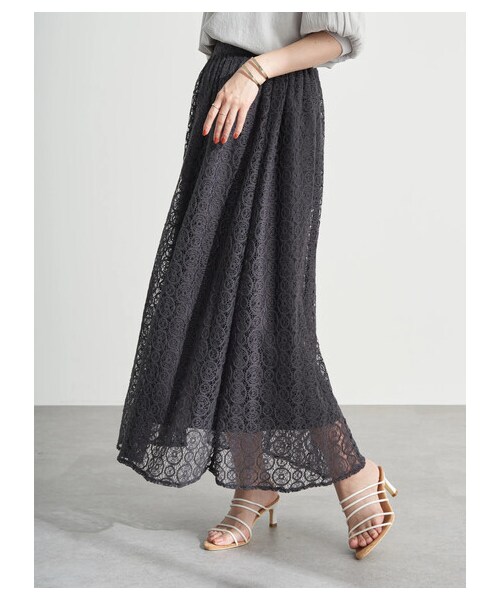 earth music&ecology（アースミュージックアンドエコロジー）の「選べるレーススカート(サークル)（スカート・アイボリー/チャコールグレー/ブラック/ミント/ピンクベージュ/エクリュ・F）」の16枚目の写真