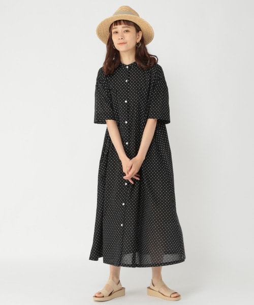 studio CLIP（スタディオクリップ）の「デザインバンドカラーシャツワンピース（ワンピース/ドレス・ホワイトチェック/チドリチェック/ドット/インディゴ・F）」の3枚目の写真