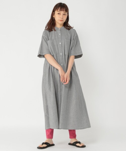 studio CLIP（スタディオクリップ）の「デザインバンドカラーシャツワンピース（ワンピース/ドレス・ホワイトチェック/チドリチェック/ドット/インディゴ・F）」の2枚目の写真