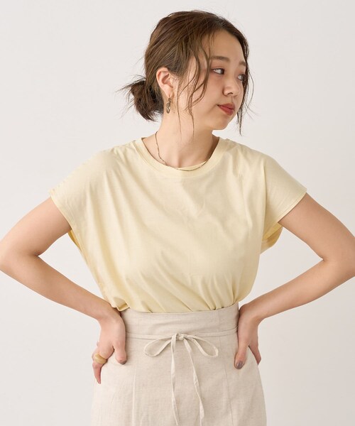 natural couture(ナチュラルクチュール)の「オーガニックコットンフレンチスリーブパックT(Tシャツ/カットソー・レディース・オフホワイト/イエロー/チャコールグレー/ブラック・FREE)」の3枚目の写真