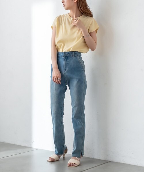 mystic（ミスティック）の「オーガニックコットンフレンチスリーブTシャツ（Tシャツ/カットソー・オフホワイト/イエロー/グレー/ブラック・F）」の3枚目の写真