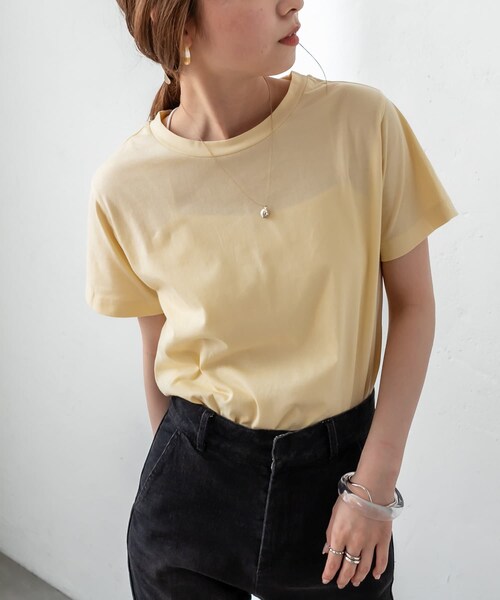 mystic（ミスティック）の「オーガニックコットンクルーTシャツ（Tシャツ/カットソー・オフホワイト/イエロー/グレー/ブラック・F）」の3枚目の写真