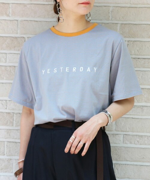 Sheson（シーズン）の「刺繍ロゴ細ボーダーTee（Tシャツ/カットソー・レディース・ホワイト/グリーン/ブルー・F）」の3枚目の写真