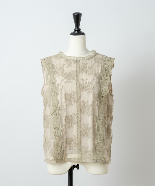 Rewde(ルゥデ)の「オーガンジー刺繍ノースリブラウス(1R13-1560)(シャツ/ブラウス・レディース・ベージュ/ホワイト/グリーン/パープル・M)」の1枚目の写真