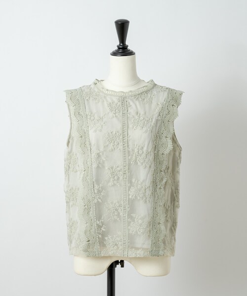 Rewde(ルゥデ)の「オーガンジー刺繍ノースリブラウス(1R13-1560)(シャツ/ブラウス・レディース・ベージュ/ホワイト/グリーン/パープル・M)」の3枚目の写真