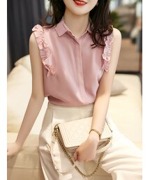 Cozyyoung | 木製の耳と襟付きの桑シルクシャツ(Tシャツ/カットソー)