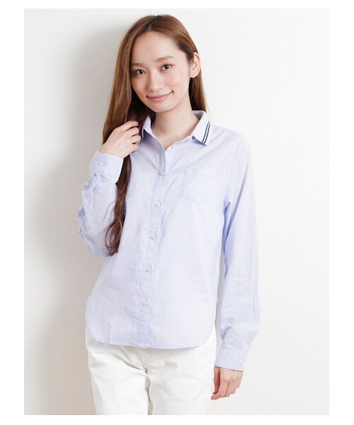SEVENDAYS=SUNDAY（セブンデイズサンデイ）の「・60/_ローン リブ切替長袖シャツ（シャツ・ブラウス・レディース・カーキ/サックスブルー/ネイビー・M/L）」の2枚目の写真