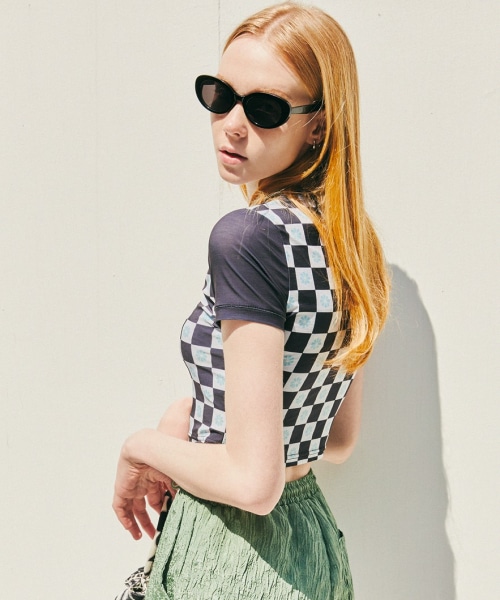 ALAND(エーランド)の「citybreeze/Checker Crop T(トップス・ブラック()/グリーン()・M)」の6枚目の写真
