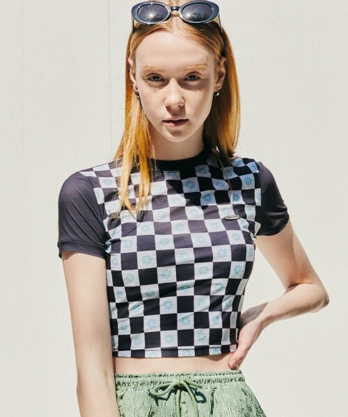 ALAND(エーランド)の「citybreeze/Checker Crop T(トップス・ブラック()/グリーン()・M)」の1枚目の写真