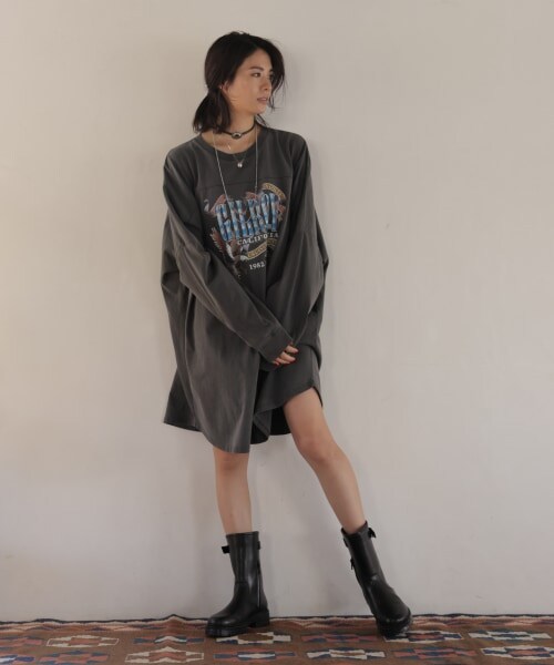 BABYLONE（バビロン）の「イーグルロングTシャツ（トップス・ブラック/ベージュ）」の5枚目の写真