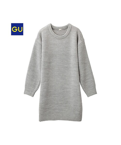 GU(ジーユー)の「(GU)ハニカムニットワンピース(長袖)(WOMEN ⁄ ニット・レディース・GRAY/BLUE/BLACK/DARK GREEN/OFF WHITE/WINE・S/M/L/XL)」の1枚目の写真