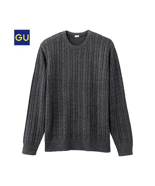 GU(ジーユー)の「(GU)ケーブルクルーネックセーター(長袖)A(MEN ⁄ ニット・メンズ・NAVY/DARK GRAY/OFF WHITE/BLUE/RED/BLACK・S/L/XL/M)」の4枚目の写真