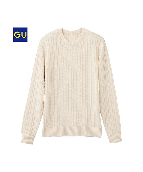 GU(ジーユー)の「(GU)ケーブルクルーネックセーター(長袖)A(MEN ⁄ ニット・メンズ・NAVY/DARK GRAY/OFF WHITE/BLUE/RED/BLACK・S/L/XL/M)」の2枚目の写真
