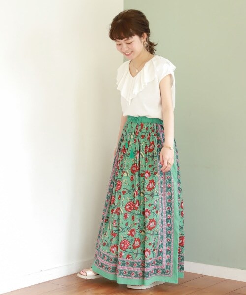 studio CLIP（スタディオクリップ）の「インド柄スカート（スカート・オレンジ/ベージュ/ライトグリーン/ブルー/ライトブルー/サックス・F）」の7枚目の写真