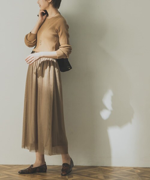リブニットプルオーバー×チュールスカートセット