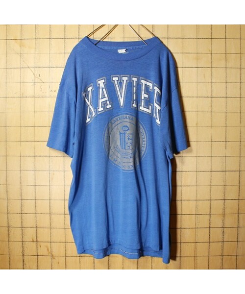 の「70s 80s USA製 ARTEX XAVIER プリント Tシャツ ブルー 青 メンズL 