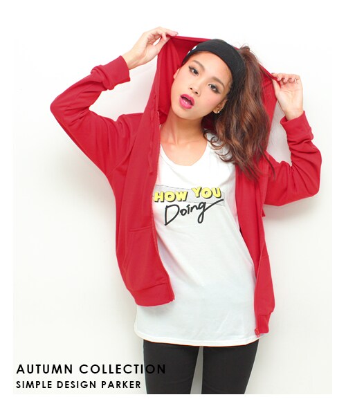 ANAP（アナップ）の「シンプルスウェットパーカー（ジャケット/アウター・レディース・イエロー/グレー/ピンク/ブラック/ブルー/レッド・one size）」の9枚目の写真