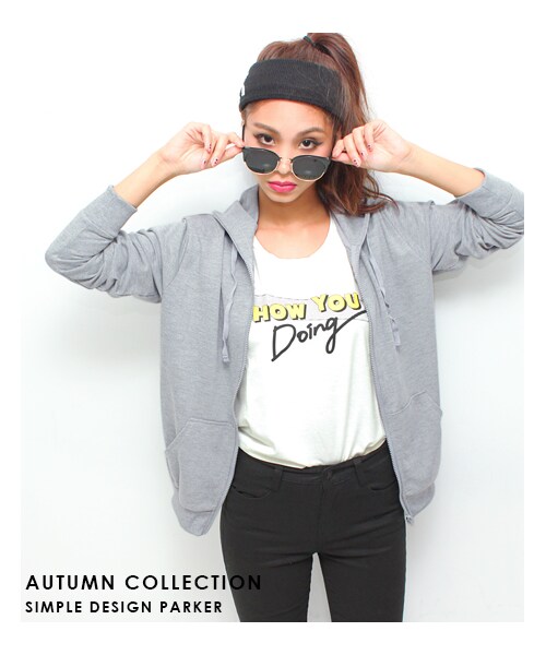 ANAP（アナップ）の「シンプルスウェットパーカー（ジャケット/アウター・レディース・イエロー/グレー/ピンク/ブラック/ブルー/レッド・one size）」の8枚目の写真