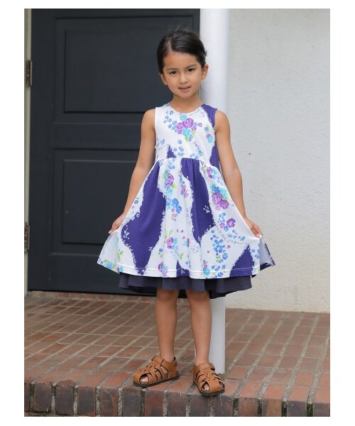 [ジュニアサイズ]フラワーロードプリントノースリーブワンピース