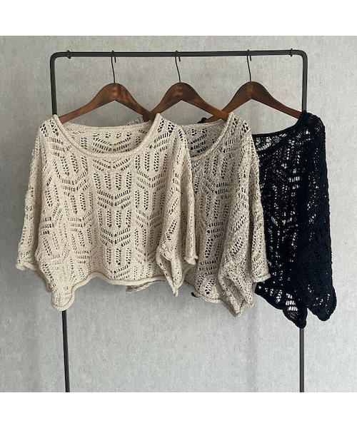 copine（コピン）の「柄透かし編みショート丈ニット（ニット/セーター・レディース・アイボリー/ブラック/ベージュ・ワンサイズ）」の3枚目の写真