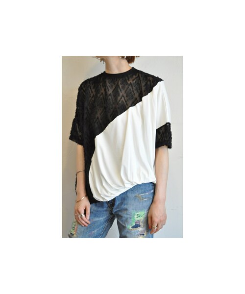 margaux（マルゴー）の「カットジャガードコンビプルオーバー（Tシャツ/カットソー・レディース・ホワイト/グレー/ブラック・one）」の2枚目の写真