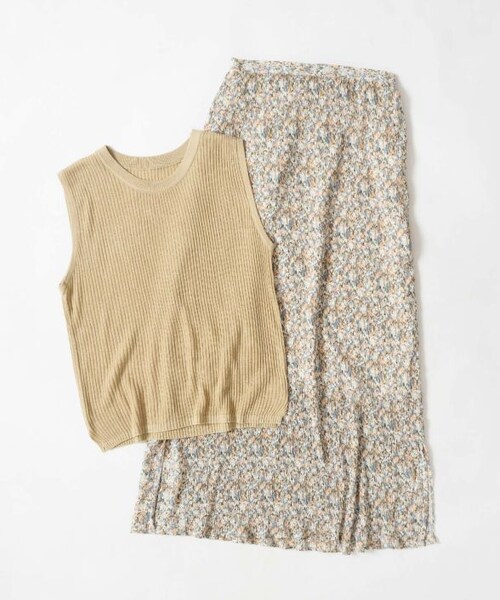 Crisp yours（クリスプユアーズ）の「サマーニットタンク×フラワースカートSET[c1k2865b&c2k2816b set]（ワンピース・レディース・ベージュ/ブラック・FREE）」の4枚目の写真