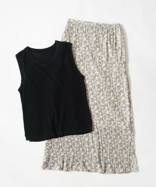 Crisp yours（クリスプユアーズ）の「サマーニットタンク×フラワースカートSET[c1k2865b&c2k2816b set]（ワンピース・レディース・ベージュ/ブラック・FREE）」の3枚目の写真