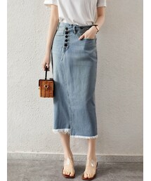 Cozyyoung | フアッションフリンジ付けデニムタイトスカート(スカート)