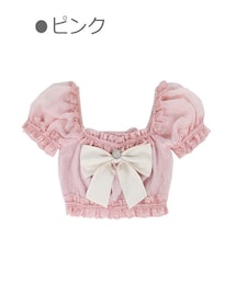 Bobon21 | BIGリボンドットシフォンショート丈トップス-全２色-(シャツ/ブラウス)