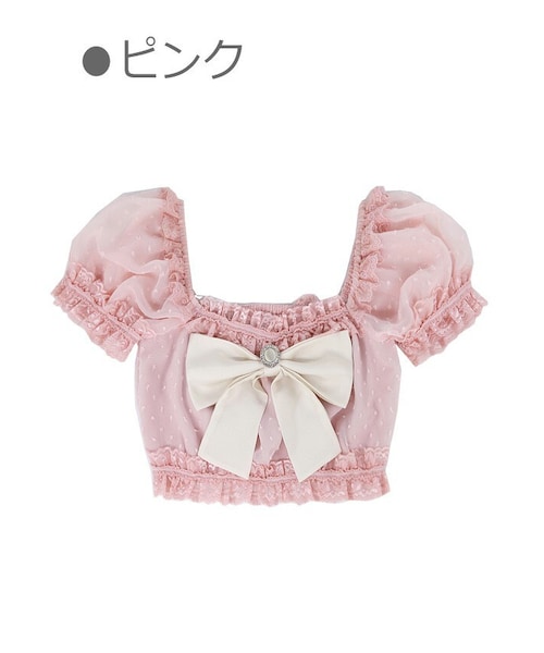 Bobon21（ボボンニジュウイチ）の「BIGリボンドットシフォンショート丈トップス-全２色-（シャツ/ブラウス・レディース・ホワイト/ピンク・S/M/L）」の2枚目の写真