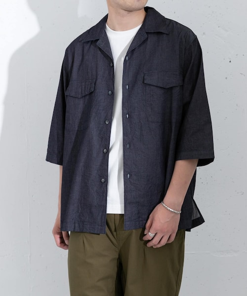 MANUAL ALPHABET MILITARY DENIM SHORT-SLEEVE SHIRTS