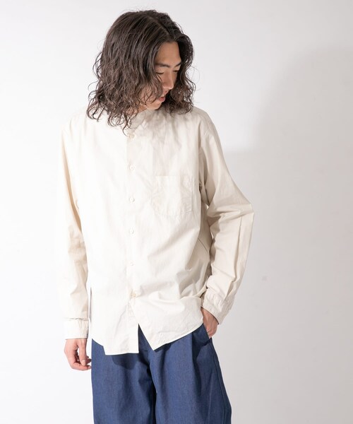 MANUAL ALPHABET LOOSEFIT BAND COLLAR SHIRTS