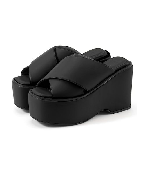 GRL（グレイル）の「厚底クロスレザーサンダル（サンダル・レディース・アイボリー/ブラック・24.5）」の2枚目の写真