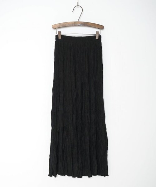 Crisp yours（クリスプユアーズ）の「ワッシャープリーツティアードスカート[c2k2818b]（スカート・レディース・ブラック/アイボリー・FREE）」の4枚目の写真