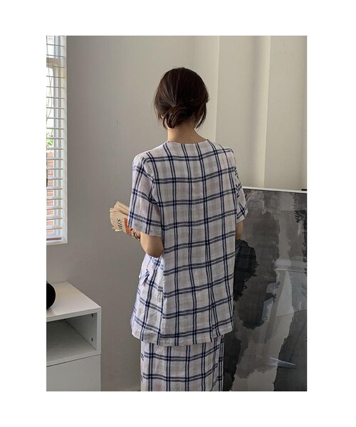 Cozyyoung（コージーヤング）の「サマーチェック柄スーツシャツトップAラインスカートセット（スカート・レディース・その他・S）」の4枚目の写真