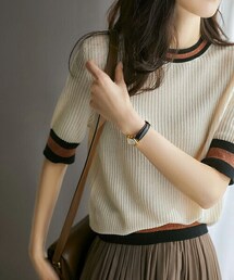 Cozyyoung | コットジャカード色を打つニットカーディガンTシャツ(Tシャツ/カットソー)