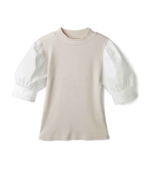 GRL(グレイル)の「異素材テレコリブトップス(Tシャツ/カットソー・レディース・オフベージュ・M)」の1枚目の写真