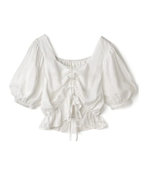 GRL（グレイル）の「スクエアネックドロストブラウス（シャツ/ブラウス・レディース・グリーン/オフホワイト・F）」の2枚目の写真