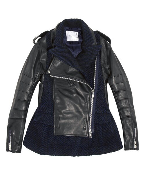 Sacai Wool-blend and leather biker jacket