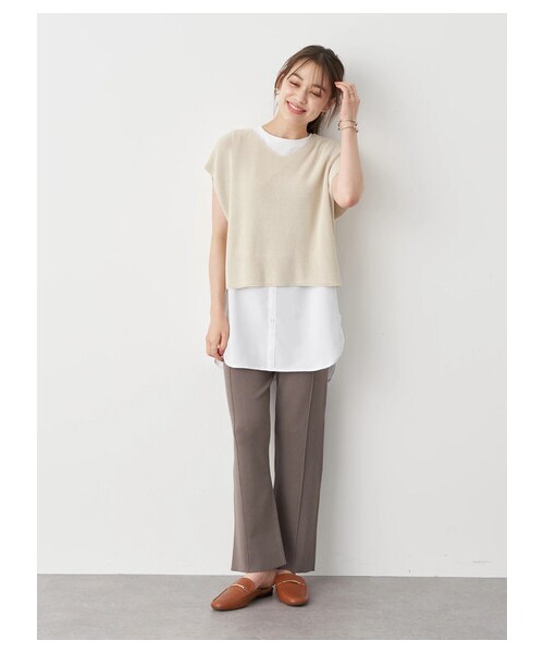 earth music&ecology（アースミュージックアンドエコロジー）の「バックスリットニットパンツ（パンツ・チャコールグレー/ベージュ/モカ・F）」の5枚目の写真