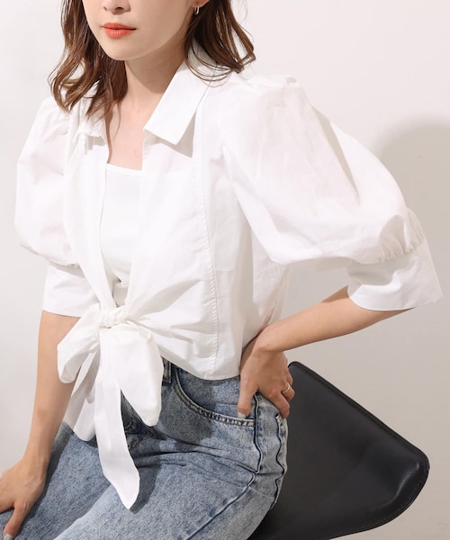 one after another NICE CLAUP（ワンアフターアナザーナイスクラップ）の「frontribbonblouse（シャツ/ブラウス・レディース・オフホワイト/ブラック/チェック・0）」の2枚目の写真