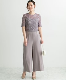kaene レース×リボンブラウス付きオールインワン