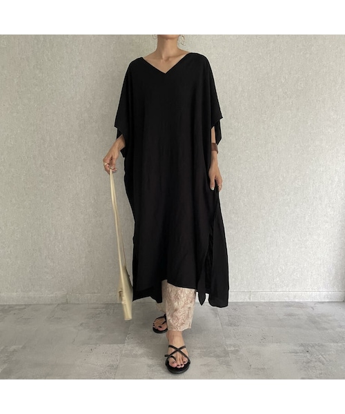 copine(コピン)の「楊柳パイピングカフタンワンピース(2color)(ワンピース・レディース・ベージュ/ブラック・ワンサイズ)」の2枚目の写真