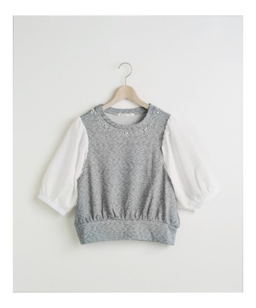 MAJESTIC LEGON(マジェスティックレゴン)の「☆ビジュー付袖異素材プルオーバー(トップス・レディース・ネイビー/アイボリー/グレー・Free)」の7枚目の写真