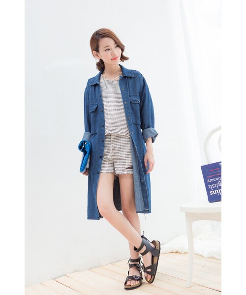 ORENDA（オレンダ）の「個性休閒原色丹寧雙口袋外套（トップス・レディース・深藍・F）」の3枚目の写真