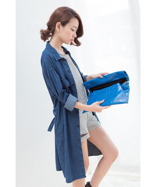 ORENDA（オレンダ）の「個性休閒原色丹寧雙口袋外套（トップス・レディース・深藍・F）」の5枚目の写真