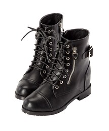 gracegift | 個性金屬帶釦拉鍊設計內增高短靴(シューズ)