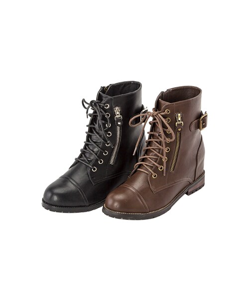 gracegift（グレースギフト）の「個性金屬帶釦拉鍊設計內增高短靴（シューズ・レディース・黑/棕・35/36/37/38/39/40/41）」の20枚目の写真